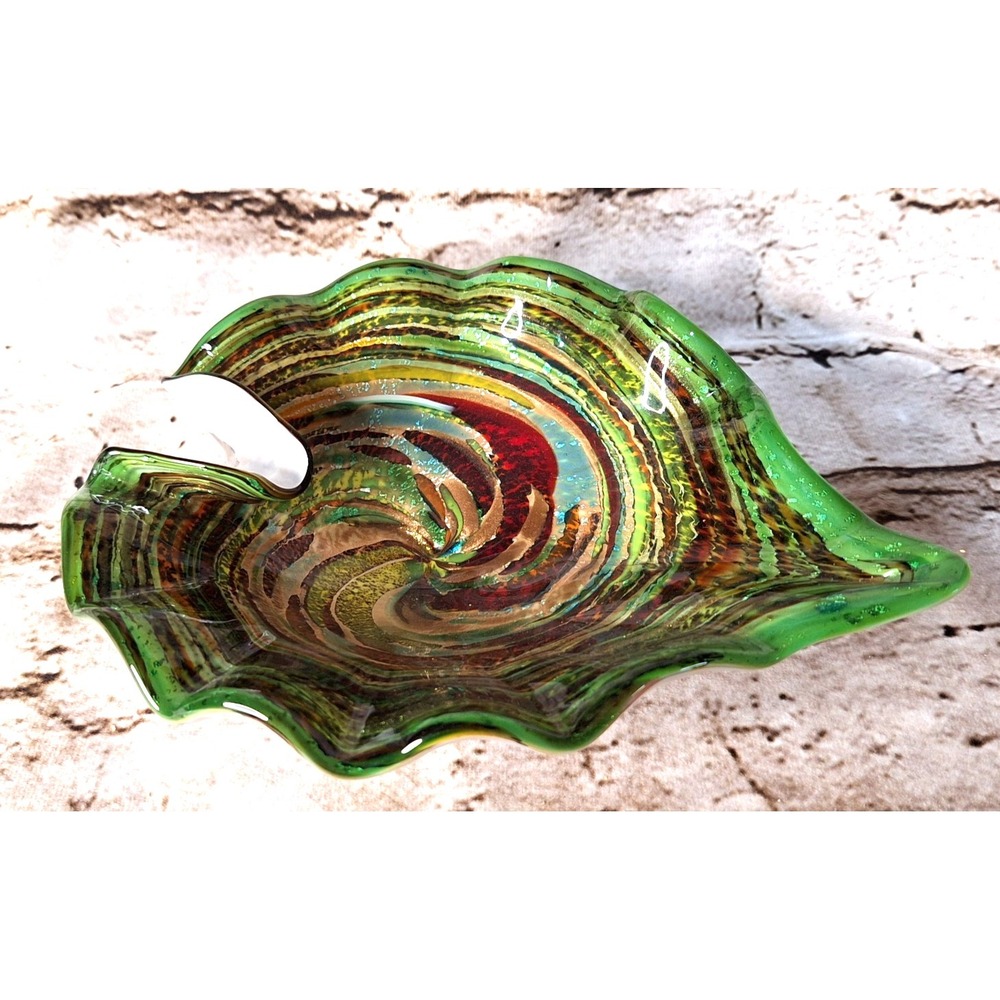 MINT Veneziano Murano Glass Vetro Artistico Aventurine Abstract Swirl Shape Bowl